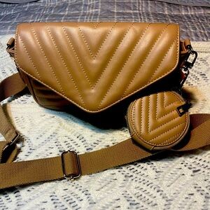 Tan Quilted Crossbody Bag
